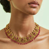 Ruby Elegance, Antique Gold-Plated Choker Necklace with Matching Earrings