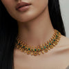 Emerald Glow-Antique Gold-Plated Floral Choker Necklace with Matching Earrings