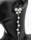 silver Crystal Bow Tassel Earrings