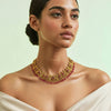 Ruby Elegance, Antique Gold-Plated Choker Necklace with Matching Earrings