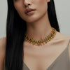Emerald Glow-Antique Gold-Plated Floral Choker Necklace with Matching Earrings