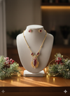 Matte Gold Polish Crimson Ruby Pendant Set
